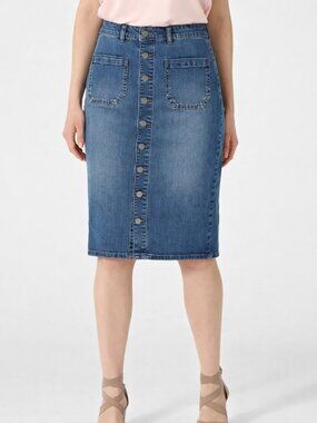 Haute Hippie Tribe Darcy Denim Skirt Button Down Knee Length size 8